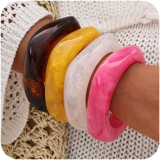Acrylic Chunky Bangle Bracelets for Women, Irregular Punk Acrylic Resin Bangle Geometric Cuff Wide Wristband Bracelet Fashions Thick Acetate Statement Jewelry Set