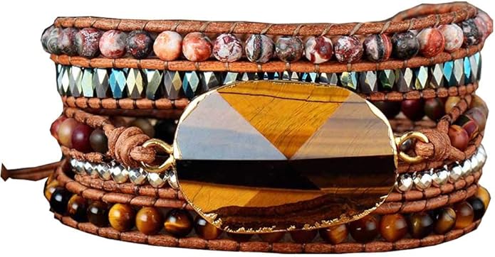 ZOSOJONA Boho Handmade Natural Stone Wrap Bracelets Turquoises Crystal Beads Bracelet Jewelry