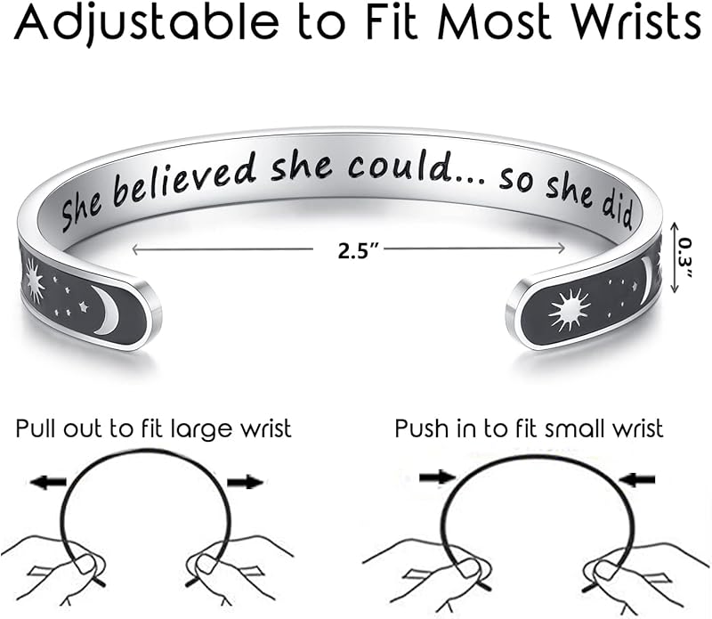 TONY & SANDY Inspirational Bracelets for Women Teen Girls Personalized Gifts for Daughter Granddaughter Mom Sister Friends Stainless Steel Engraved Cuff Birthday Easter Christmas
