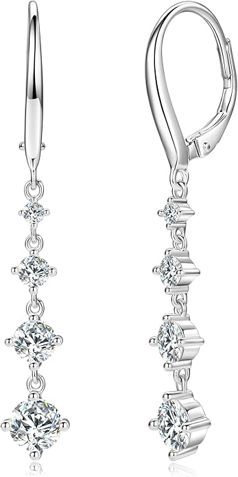 Moissanite Drop Dangle Earrings for Women 925 Sterling Silver Leverback Earring D-E Color VVS1 Clarity Hypoallergenic Jewelry Promise Birthday Christmas with Certificate