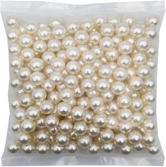 INSPIRELLE 210pcs 14mm Ivory Polished ABS Undrilled Art Faux Pearls for Vase Fillers, No Hole Makeup Beads to Hold Brush Lipstick, Imitation Round Pearl Beads for Table Scatter Home Wedding Decoration