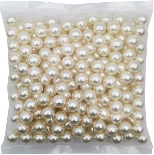 INSPIRELLE 210pcs 14mm Ivory Polished ABS Undrilled Art Faux Pearls for Vase Fillers, No Hole Makeup Beads to Hold Brush Lipstick, Imitation Round Pearl Beads for Table Scatter Home Wedding Decoration