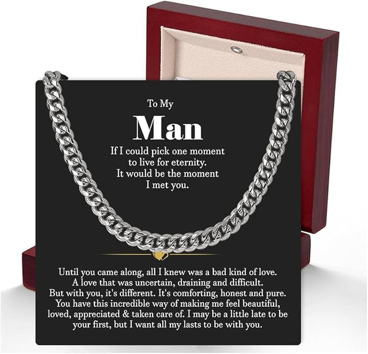 VIRAGIL To My Man Necklace Chain for Men, Silver Stainless Steel Chain Jewelry, Romantic Gift from Partner for Birthday Valentine or Everyday Wear with Meaning