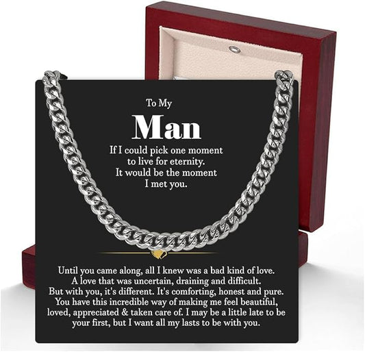 VIRAGIL To My Man Necklace Chain for Men, Silver Stainless Steel Chain Jewelry, Romantic Gift from Partner for Birthday Valentine or Everyday Wear with Meaning