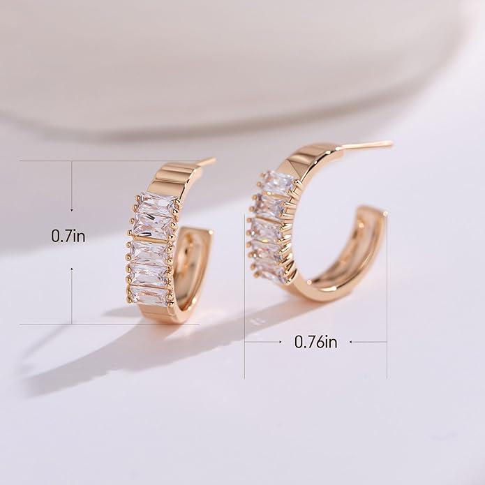 14K Gold & Rose Gold Hoop Earrings for Women, Chunky Huggie Half Hoops Earrings, Hypoallergenic Non Tarnish Cubic Zirconia Trendy Minimalist Everyday Jewelry Gift