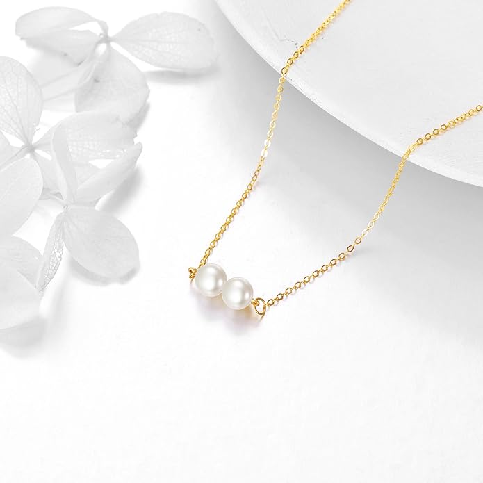 KECHO 14K Real Gold Freshwater Cultured Pearl Pendant Necklace 14K Solid Gold Jewelry Anniversary Birthday Gifts for Women