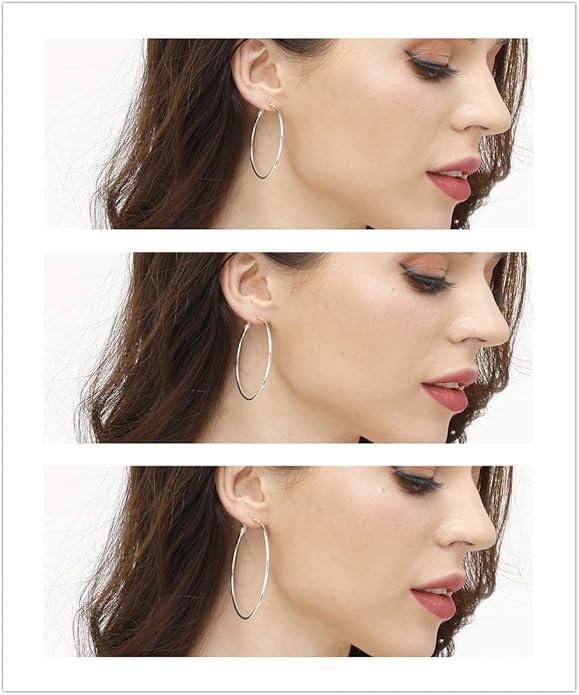 3 Pairs Sterling Silver Hoop Earrings, 14K White Gold Plated Big Hoop Earrings Set for Women 40 50 60MM