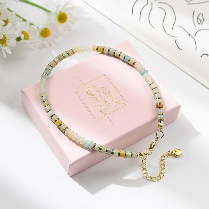 XIJIN Natural Stone Beaded Anklets for Women Handmade Beach Boho Turquoise Beads Ankle Bracelet Jewelry Gift for Her