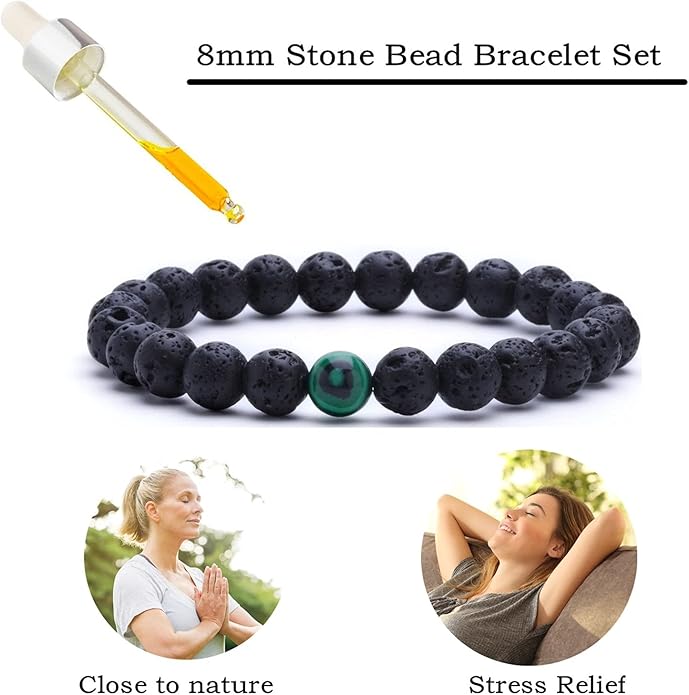 MengPa Mens Beaded Bracelets Couples Matching Bracelet Set Lava Rock Beads for Women Stone Jewelry