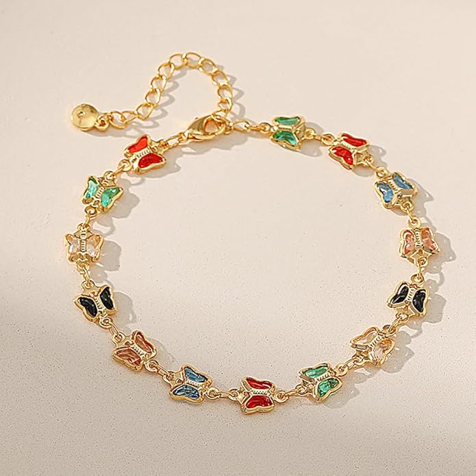 18K Gold Plated Anklet for Women Multicolor Crystal Ankle Bracelets Boho Adjustable Chain Anklets