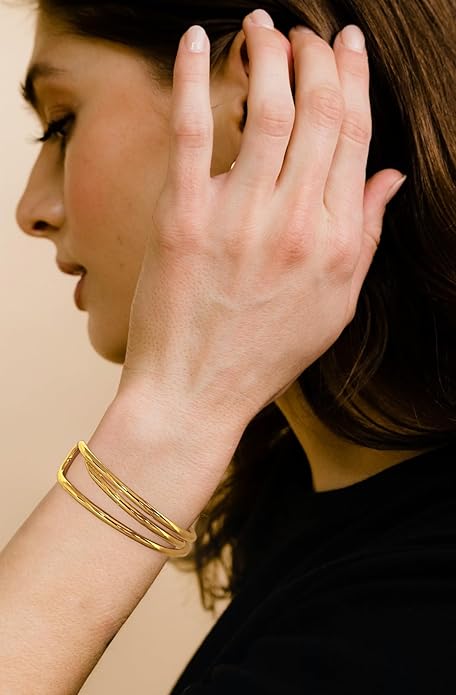 Gold Cuff Bracelet for Women Chunky Multi-layer Cross Wire Open Bracelet Hollow Wide Cuff Bracelets Adjustable Gold Open Cuff Bangle Bracelet