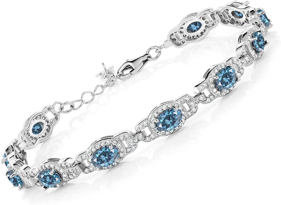 Gem Stone King 7-14 Cttw Oval Gemstone Birthstone Tennis Bracelet For Women | 925 Sterling Silver | Oval 6X4MM | 7 Inch With 1 Inch Extender | Fine Jewelry Gifts for Her Mom Women Wife