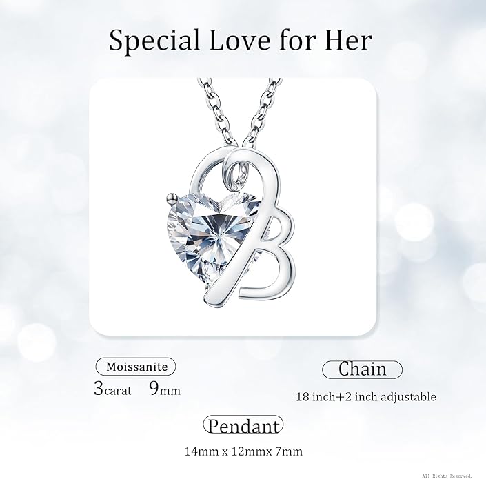 ForeverLove Heart Necklaces for Women, 4-2 Carats Heartshap Moissanite, Silver Pendant Jewelry, Anniversary Birthday Gifts for Wife, Girlfriend, Daughter, Mom