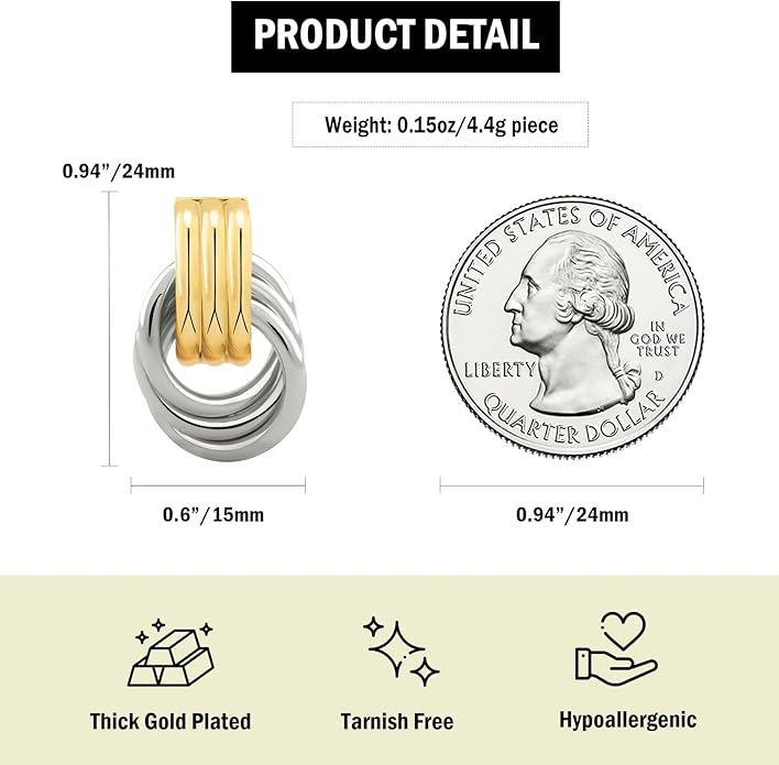 NIXMAX Chunky Small Knot Earrings Gold Silver Geometric Earrings for Women Dainty Gold and Silver Plated Dangle Drop Earrings Hypoallergenic and Lightweight Fashion Trendy Jewelry Gifts