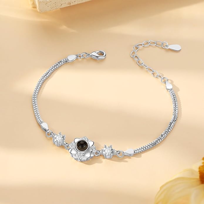ROSI Personalized Bracelets with Picture Inside, Custom Projection Bracelets with Photos, Picture Bracelet Personalized Photo Gifts, Memorial Gifts for Women Mom Family Couple Girl