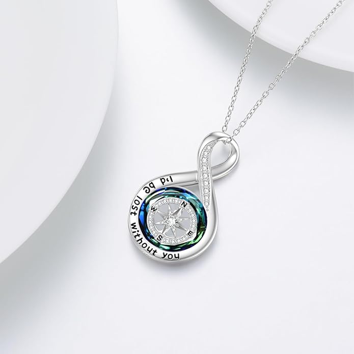 TOUPOP Compass Necklace for Women Sterling Silver I'd be Lost without You Necklaces Wedding Anniversary Jewelry Birthday Valentines Day Gifts for Her Wife Girlfriend