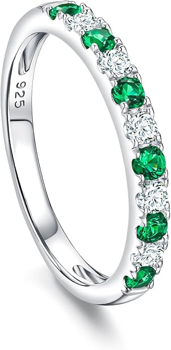 CAIDIKA Created Ruby/Sapphire/Emerald Stackable Rings for Women 14K Gold Plated/ 925 Sterling Silver 2.2mm Wedding Band Ring (with Gift Box)