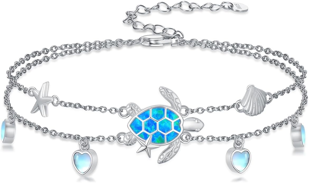Sea Turtle/Dolphin/Starfish/Seashell/Compass Bracelet for Women 925 Sterling Silver Ocean Wave Anklet Summer Hawaiian Jewelry Gift for Her