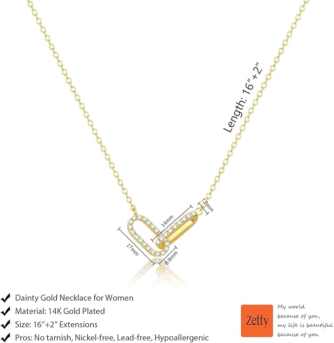 Zeffy Diamond Necklaces for Women, Dainty Gold Necklace 18k Gold Plated Layered Necklaces Simple Gold CZ Diamond Pendant Necklaces for Women Trendy Jewelry Gifts for Girls