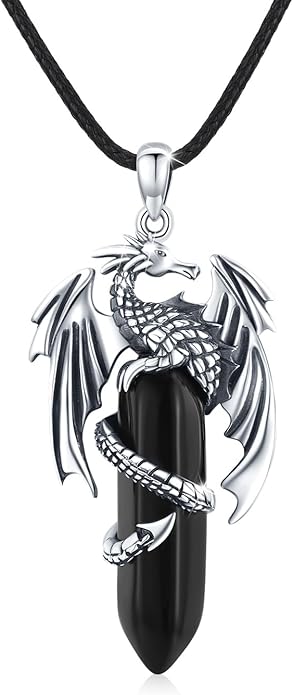 REDSUN 925 Sterling Silver Dragon Pendant Necklace Viking Dragon with Obsidian/Opal Protection Jewelry Gifts for Men Women Her Him Birthday Valentines Day Gifts