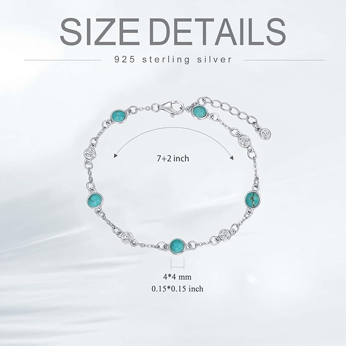 Anklet Bracelet for Women 925 Sterling Silver Natural Stone Chain Ankle Bracelet Beach Summer Fine Jewelry Birthday Christmas Gifts for Women Her Mom