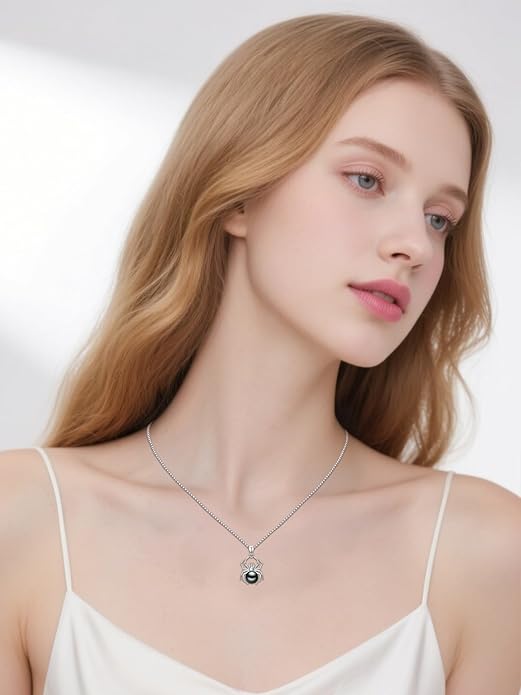 Tahitian Black Pearl 9MM AAAA 18K White Gold Plated Sterling Silver Spider Pendant Necklace for Women Wife Mom Girlfriend Her Jewelry Gift for Anniversary Birthday Halloween