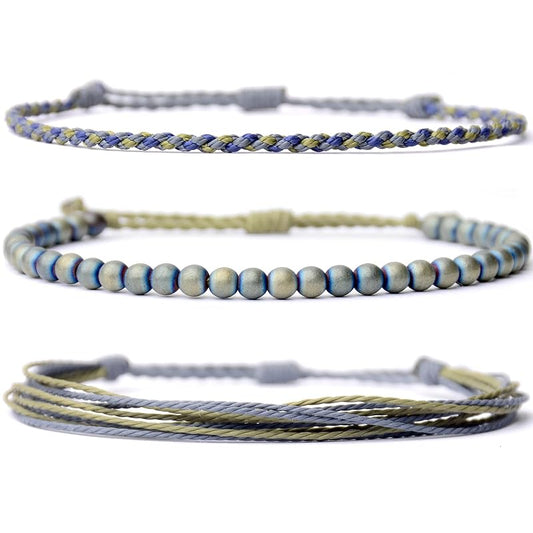 Handmade Natural Stone Beaded Healing Bracelet Gift for Men Adjustable Rope String Bracelet (Hematite/Reiki, Adjustable)