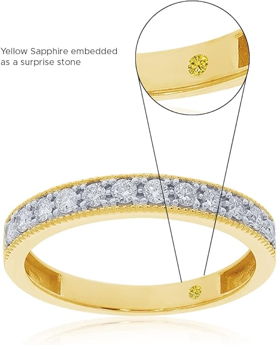Lab Grown Diamond Wedding Bands for Women | 10K Yellow, White and Rose Gold Certified 1/10 - 1/2 Carat Milgrain Diamond Anniversary Bands, Promise Rings and Stackable Bands