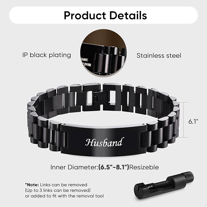 VNOX Masculine Watch Band Stainless Steel Link Bracelet Personalized Jewelry Gift for Men DAD Father Husband Boyfriend