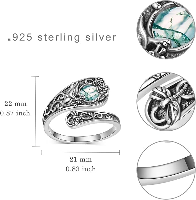 Spoon Rings for Women 925 Sterling Silver Mushroom/Phoenix/Snake/Cardinal/Octopus/Tree of Life/Sunflower/Highland Cow/Dragonfly/Dragon/Horse/Sea Turtle/Frog Rings