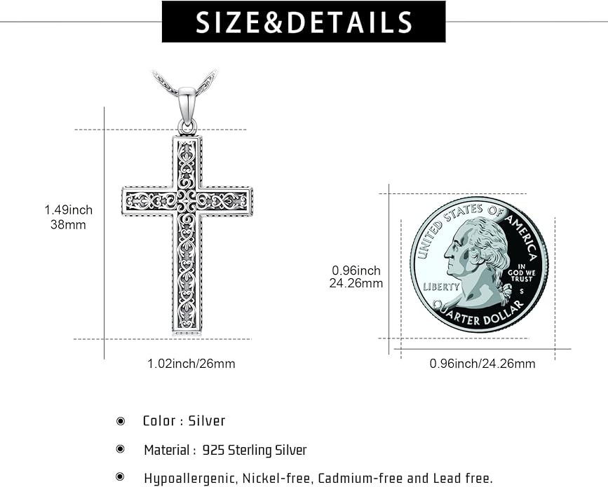 Cross Necklace for Men 925 Sterling Silver Celtic Cross Pendant Christian Jewelry Religious Christmas Gifts for Women