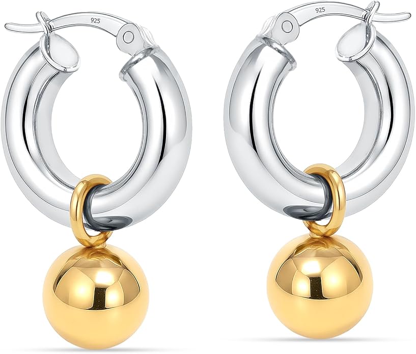 LeCalla 925 Sterling Silver Beaded Ball Hoop Earrings | Lightweight Sleeper Bead Ball Earring Hoops | Cape Style Hoop Earrings for Women