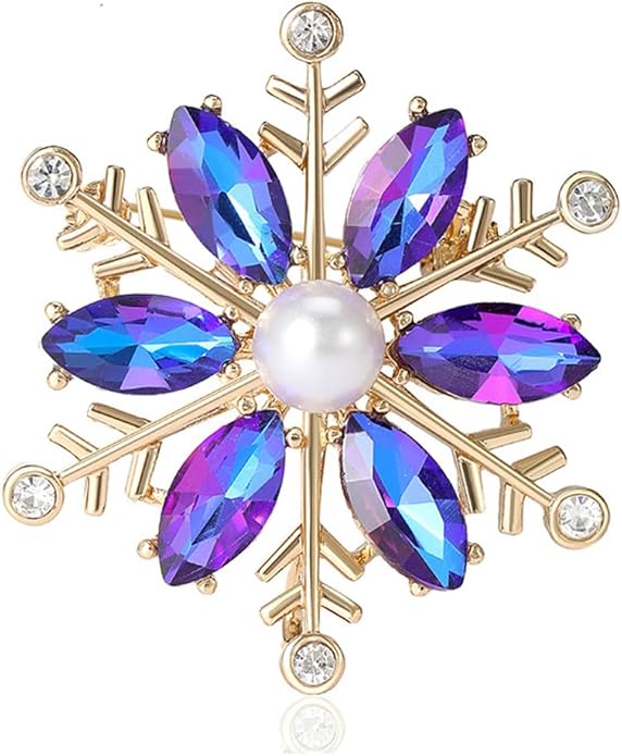 Crystal Snowflake Brooch for Women - Rhinestone Winter Pin with Pearl - Elegant Christmas Accessory for Clothing, Hat, Bag, Skirt - Birthday Party Costume Jewelry
