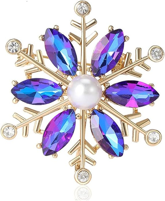 Crystal Snowflake Brooch for Women - Rhinestone Winter Pin with Pearl - Elegant Christmas Accessory for Clothing, Hat, Bag, Skirt - Birthday Party Costume Jewelry