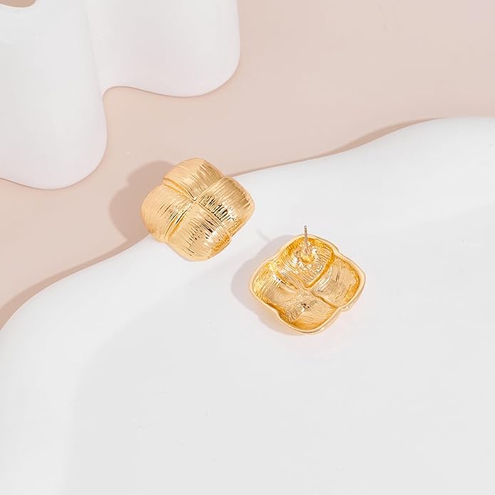 Irregular Gold Stud Earrings for Women Hammered Silver Stud Earrings Statement Geometric Earrings Vintage Gold Earrings