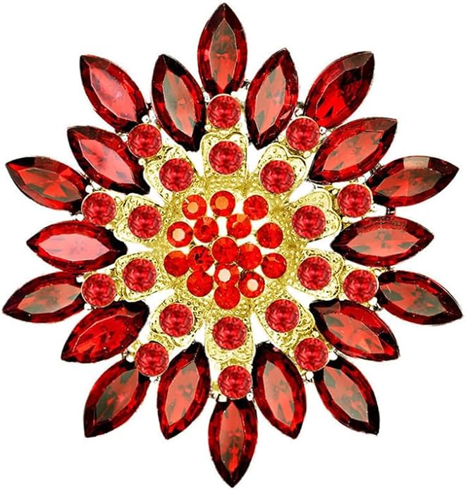 Large Crystal Flower Brooch Pin for Women Red purple pink green Rhinestone Flower Lapel Pin Wedding Party Birthday Dance Banquet Dress Suit Ceremony Clothes Hat Bag Accessories Jewelry