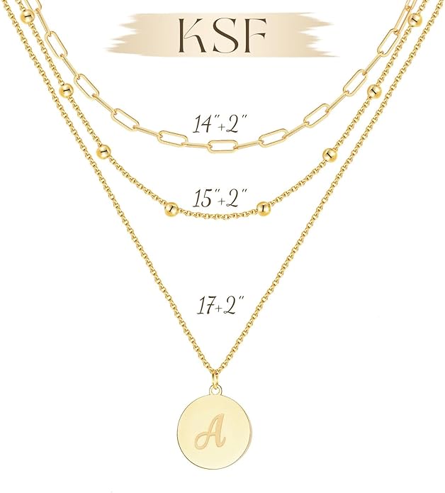 KSF Gold Layered Necklaces for Women Trendy - 18K Gold Plated Layered Choker Initial Letter Coin Pendants Necklace Stack Paperclip Chain Gold Jewelry Gifts Set Non Tarnish