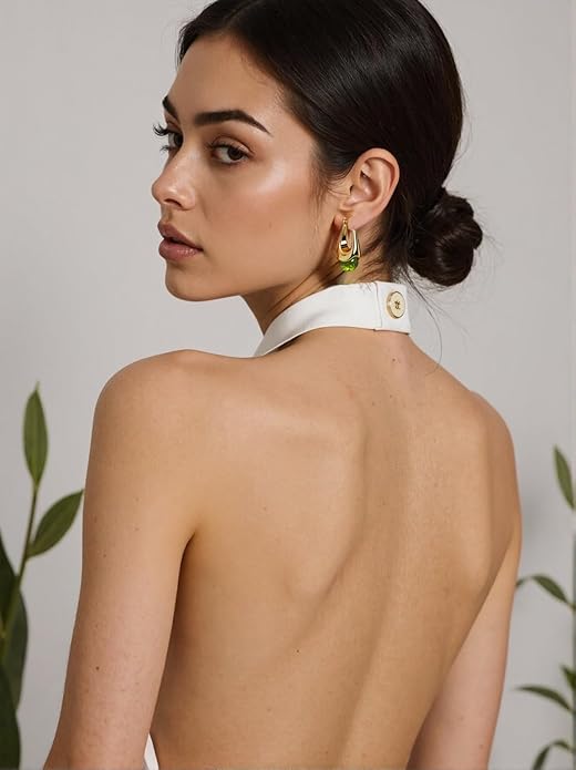 Vintage Gold Hoops Earrings for Women,Brown White Blue Pink Chunky Dangle Drop Jewelry with Resin Gemstones, Trendy Statement Earrings for Beach,Party, Vintage Gift for Travel Maximalist Jewelry