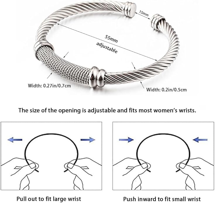 Twisted Cable Bangle Bracelet for Women Gold Plated Lightweight Adjustable Open Cuff Vintage Chunky Jewelry Gift for Her Mom Sister Birthday Christmas