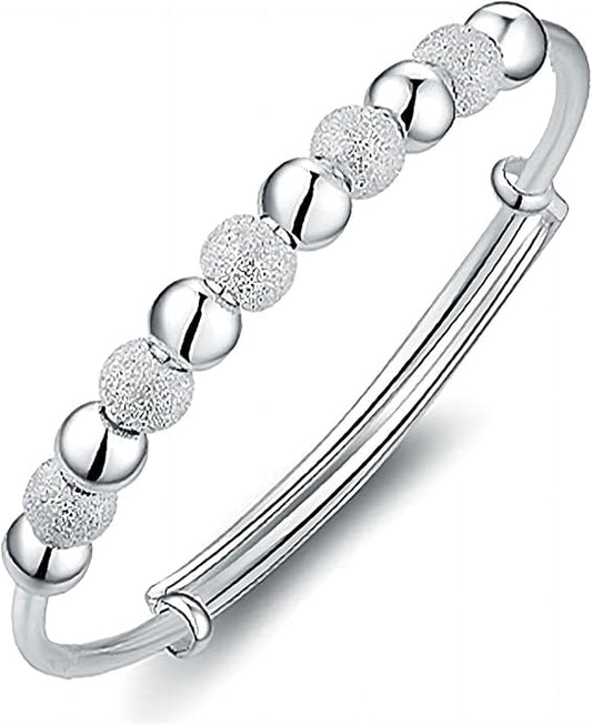 S925 Silver Bangle Bracelet for Women, Elegant Women‘s Sterling Silver Bracelet Bangle Adjustable 6.4-7.8 inches Small Size