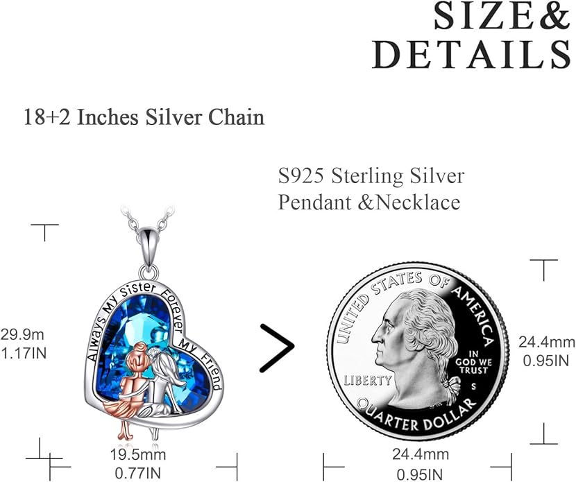 AOBOCO Gifts for Sister 2 3 Sisters Necklace for Women Sterling Silver Sister Crystal Pendant Jewelry Birthday Christmas Gifts for Friend Female Friendship Lasts Forever