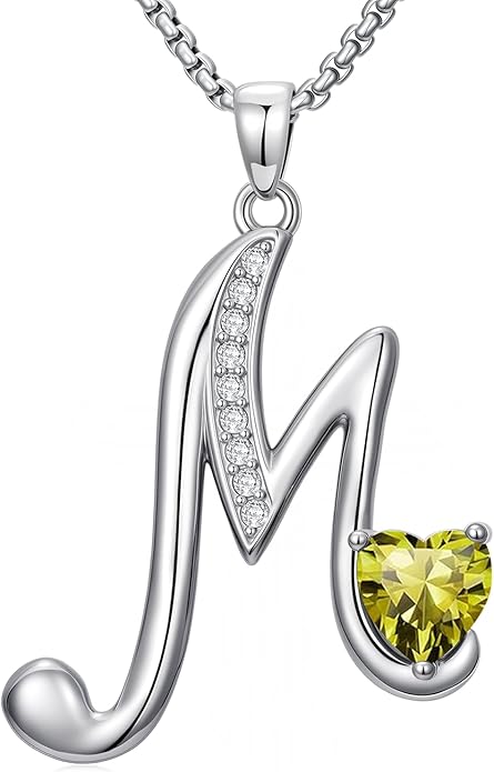 Christmas Gifts for Women Alphabet A to Z Initial Birthstone Pendant Necklaces for Women - 18k White Gold Plated Personalized Name Jewelry Valentine Mothers Day Birthday Gifts for Women Her Girlfriend