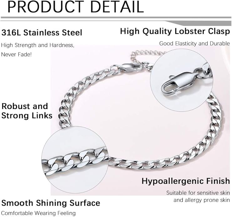 PROSTEEL Stainless Steel Chain Anklets for Women, Silver/Gold Tone, Ankle Bracelets Hypoallergenic, 8-10.5 Inch Adjustable, Come with Box