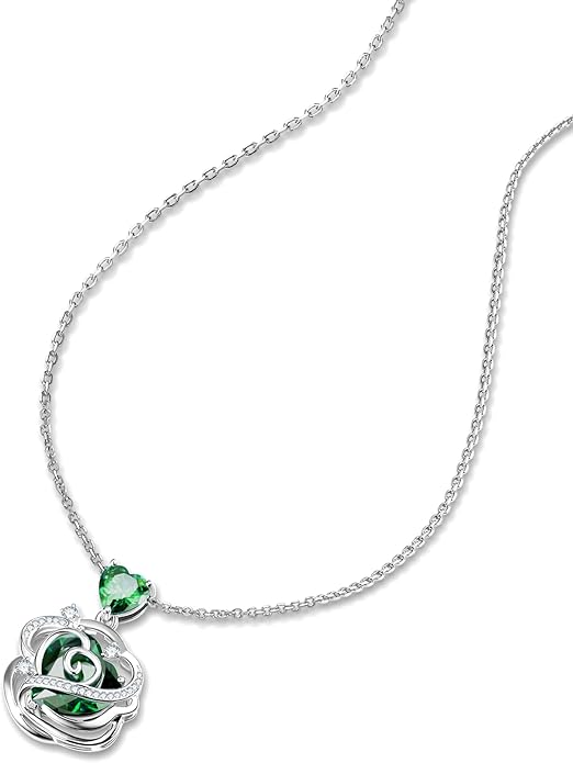FANCIME Thornless Pulse Birthstone Necklace for Women Sterling Silver Rose Pendant Fine Jewelry Gemstone Birthday Valentines Day Gifts for Wife Her