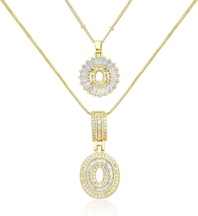 14K Gold Plated Initial Letter Pendant Necklace, Cubic Zirconia Crystal, Copper Chain