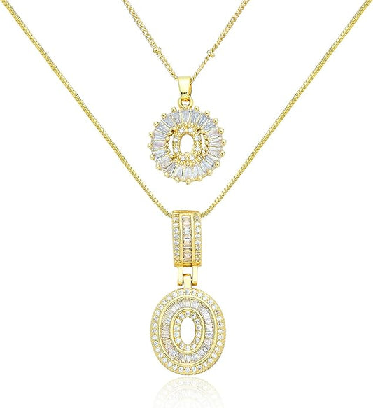 14K Gold Plated Initial Letter Pendant Necklace, Cubic Zirconia Crystal, Copper Chain