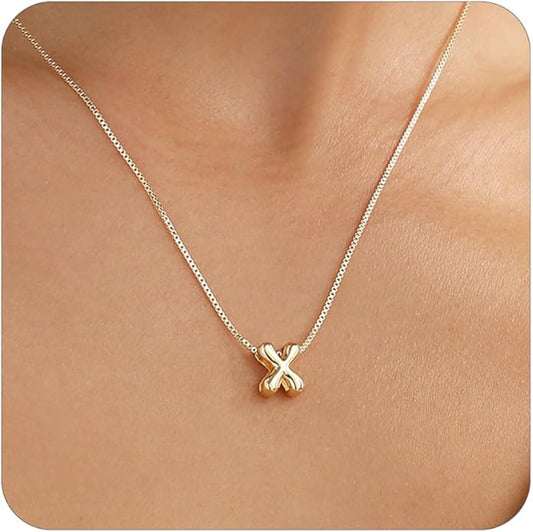 Bubble Gold Letter Necklace for Women, 14k Gold Plated Balloon Initial Necklace, Dainty Gold Necklace for Women, Personalized Bubble Pendant Name Necklace, Fashion Accessories Trendy Jewelry