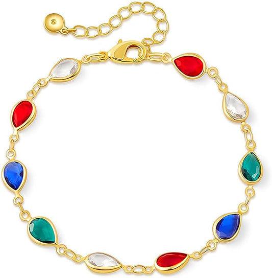 18K Gold Plated Anklet for Women Multicolor Crystal Ankle Bracelets Boho Adjustable Chain Anklets