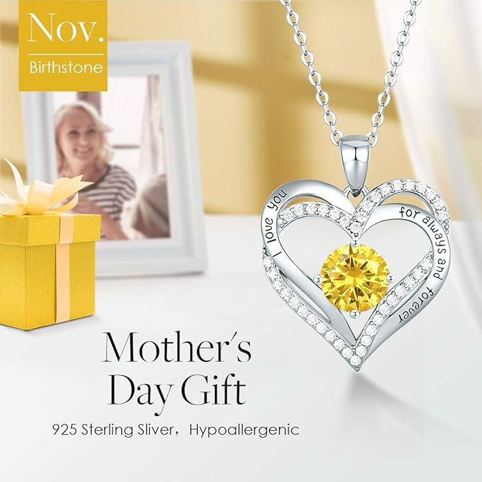 CDE Forever Love Heart Necklaces for Women, Wedding Anniversary, Birthday Mothers Day Gifts for Mom, Mother, Wife, Girlfriend, S925 Silver Jewelry with Birthstone Pendant