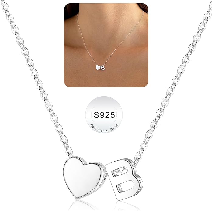 Turandoss Christmas Gifts for Grandkids, Dainty S925 Sterling Silver Heart Initial A-Z Necklace Trendy Silver Initial Jewelry Birthday Gifts for Girls Teen Girls